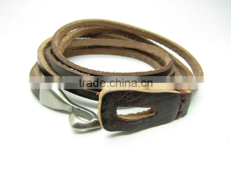 China Supply Cheap Brown Retro Leather Bracelet with Stainless Steel Clasp Unisex Style Best Gifts