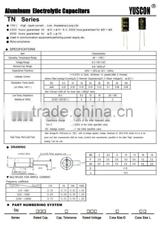 6800uF 6.3V aluminum electrolytic capacitor for high frequence use