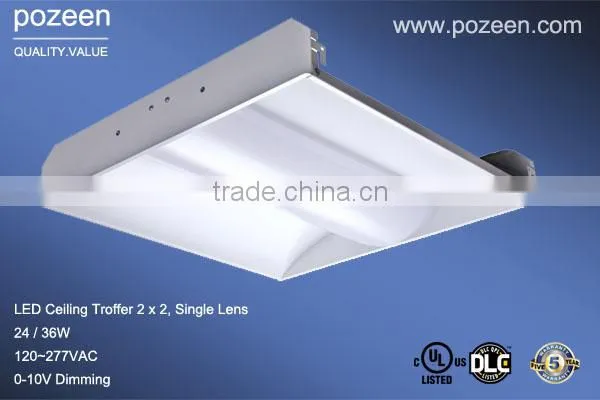 36W Single Lens, Perfert retroft flourenscent t8 600x600 surface led recessed troffer 2x2ft DLC listed 0-10V Dimming Standard
