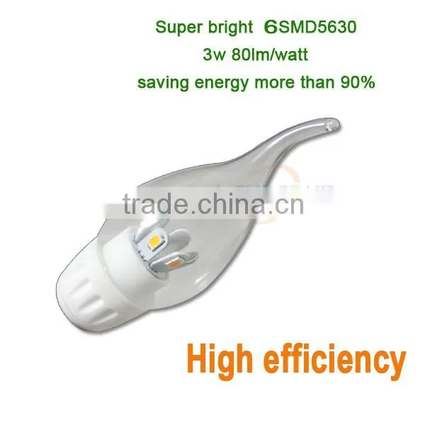ce rohs e12 e14 e27 led chandelier candelabra bulb candle lights 85~265V AC ceramic 3w led candle lamp