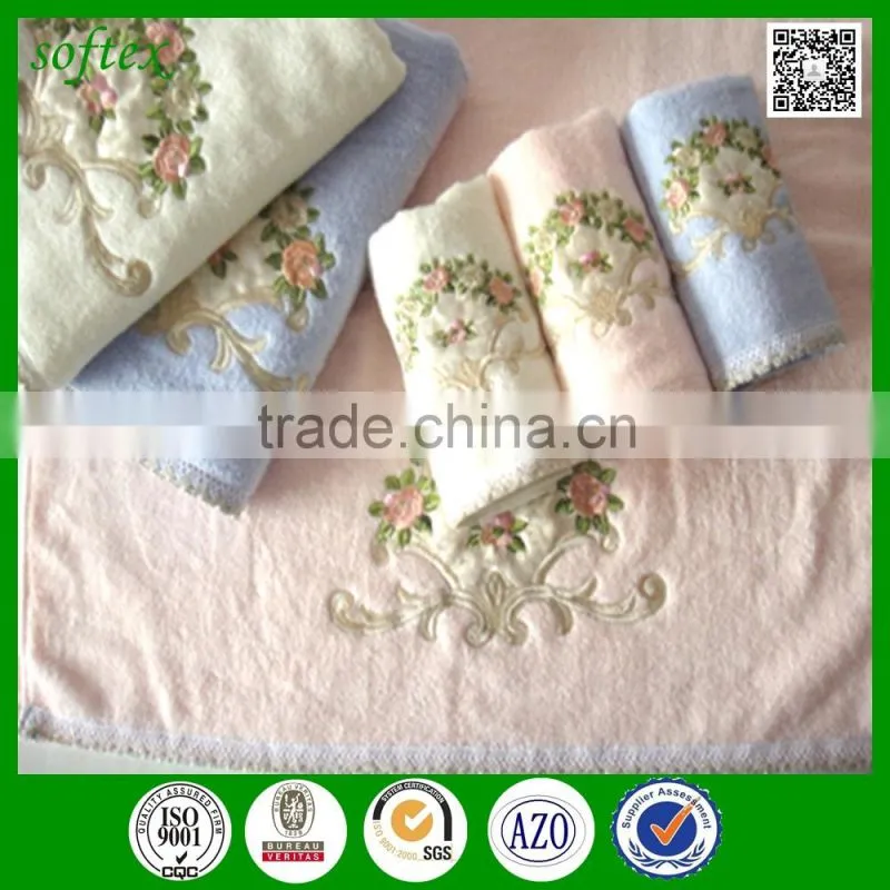 china factory supply solid color luxury embroidery towel set
