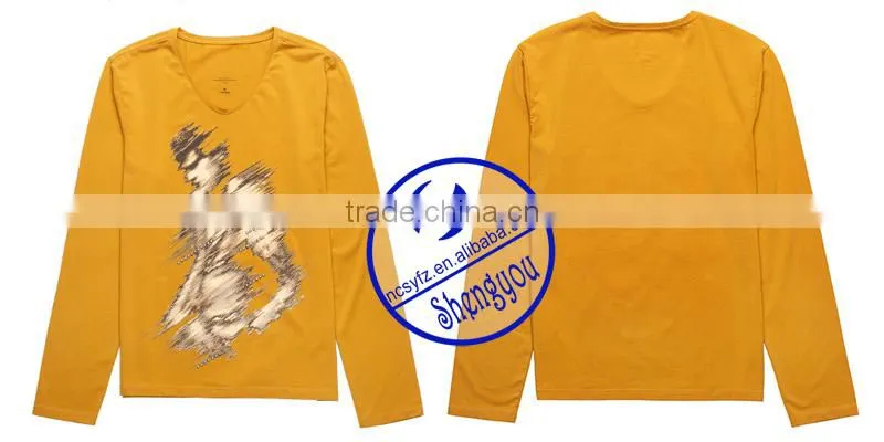 2015 China supplier custom long sleeve mens character printing t-shirt wholesale clothing