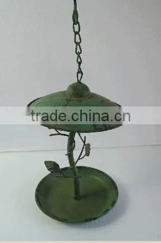 Antique shabby chic hanging metal bird feeder for garden & backyard