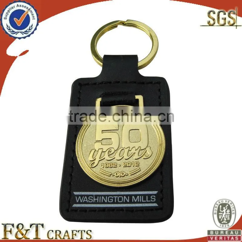 Leather customized logo personalized double keyrings keychain