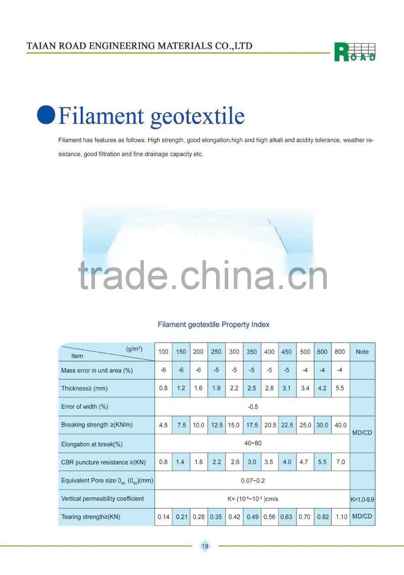 Non woven filament geotextile