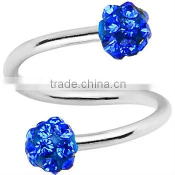 New 16 Gauge Gold Plated Aqua Gem Spiral Twister Ring
