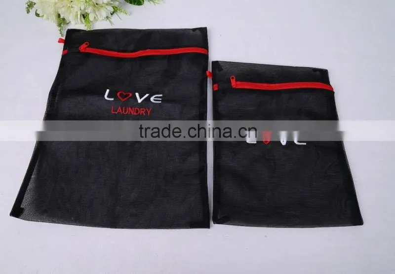 YIWU RODA 100% polyester mesh square black embroidery laundry bag