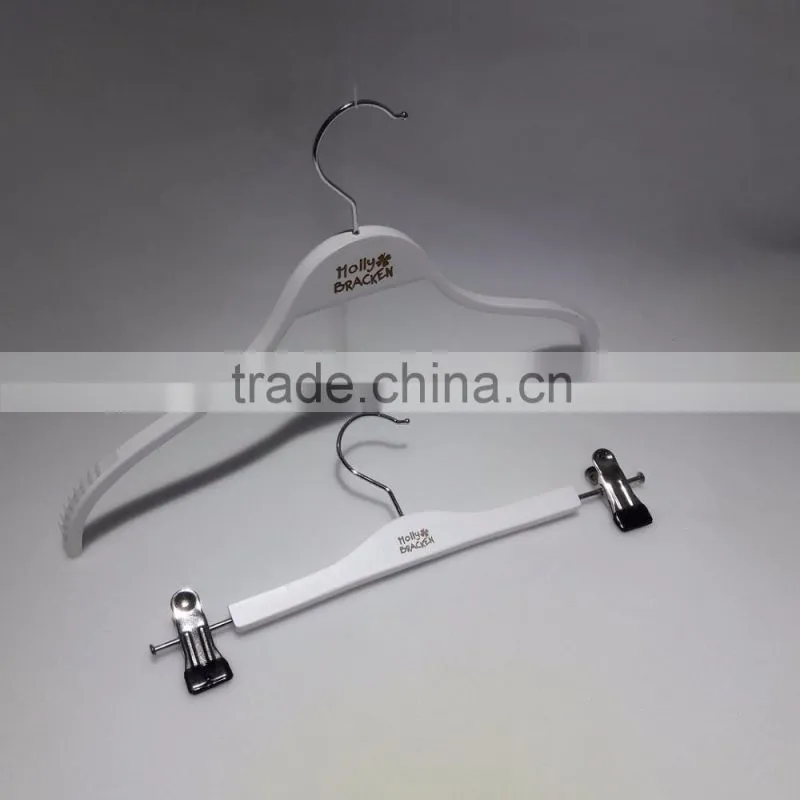 white print logo hangers for clothes fashion wood hangers white custom Printed LOGO Plywood / Laminated wooden clothes Hanger