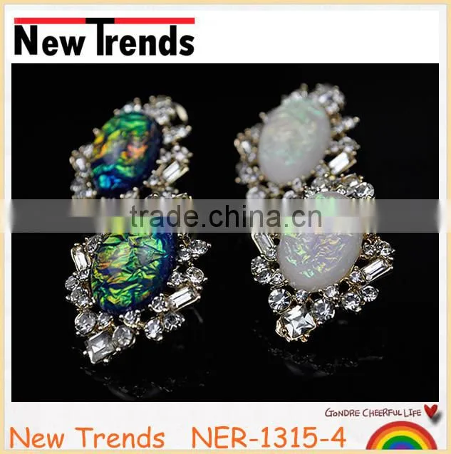Newest large green stone earring stud with crystal beads