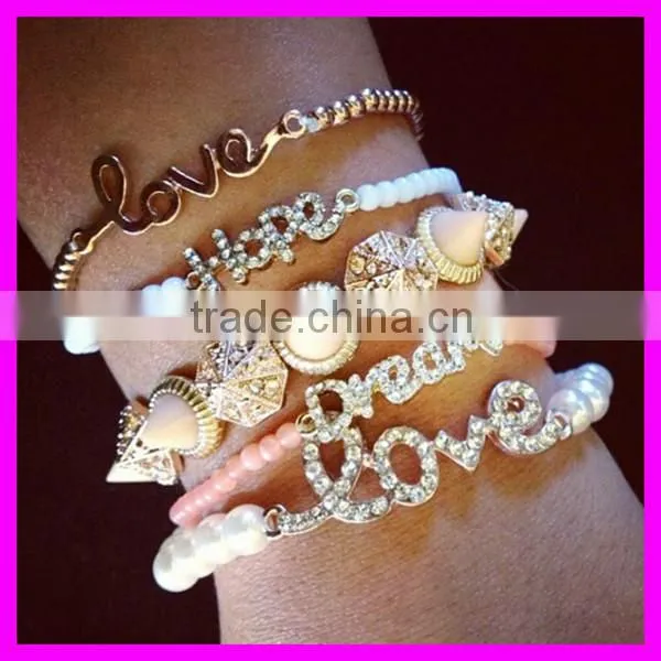 GZKJL-BL0436 Fashion punk spike style Women Love Hope stretchy bracelet