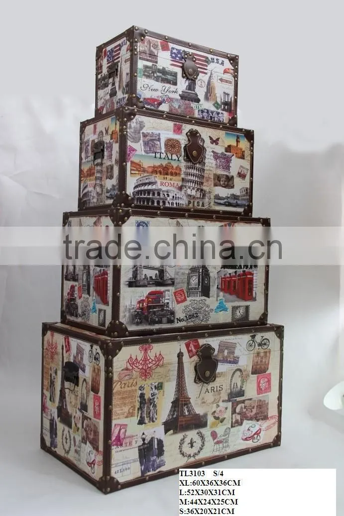 Vintage Decorative Wooden Storage Trunk Box