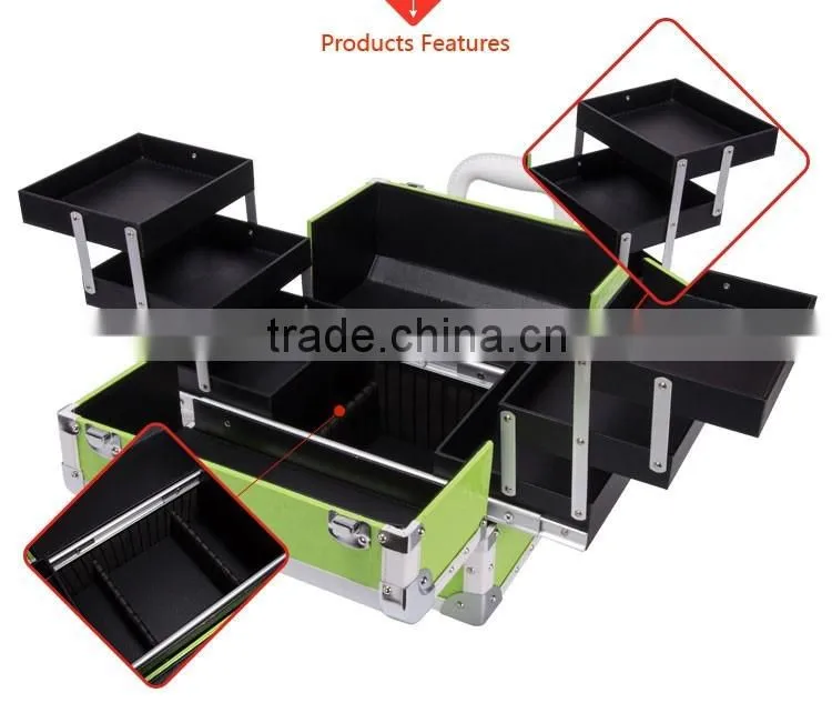 Leather Handle Professional Makeup Case PVC material multilayer