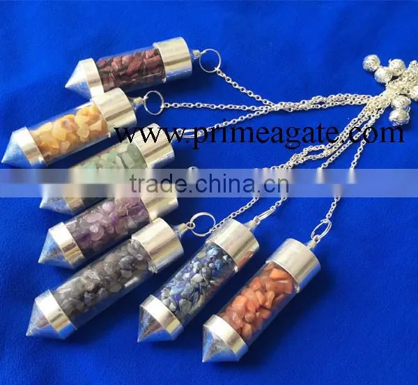 2016 Hot Sell Chakra Pendulum Set | Glass chamber pendulums for sale | Gemstone Pendulums