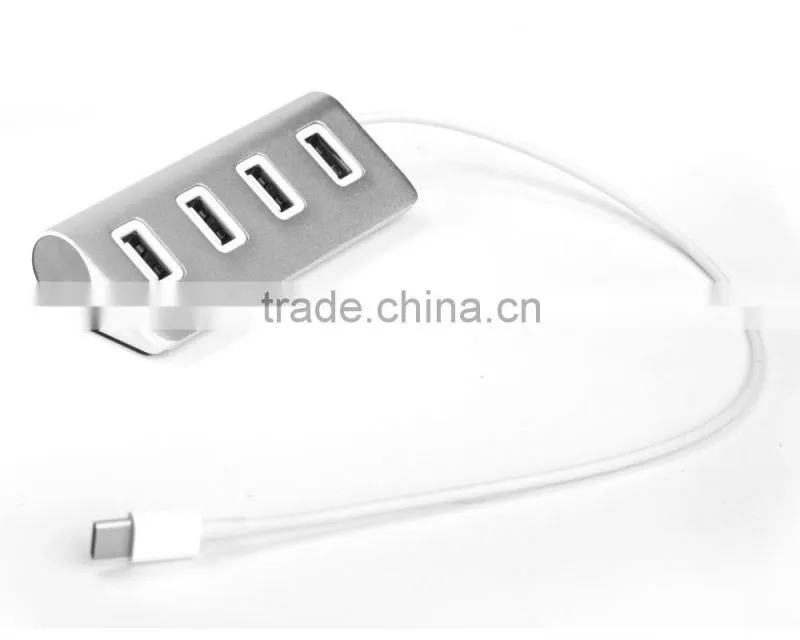 Aluminium casing usb por hub, Type C Change to 4 port usb 2.0 hub for Macbook with LED indicators