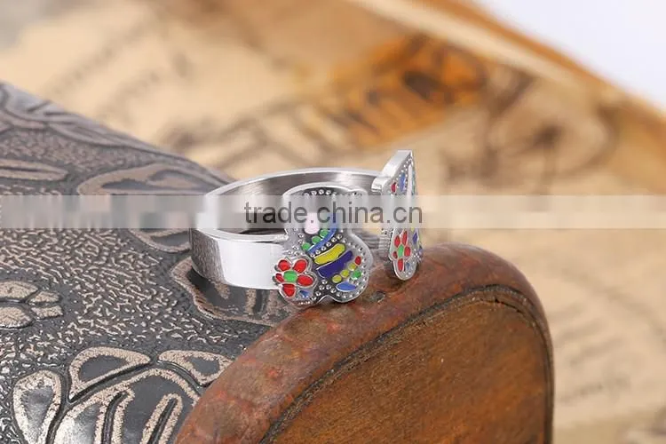 2016 New arrival fashion silver 3161 stainless steel colorful lovely bear finger ring