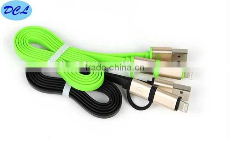 Two-in-one usb cable male to micro 5pin to I5/I6 with aluminum shell