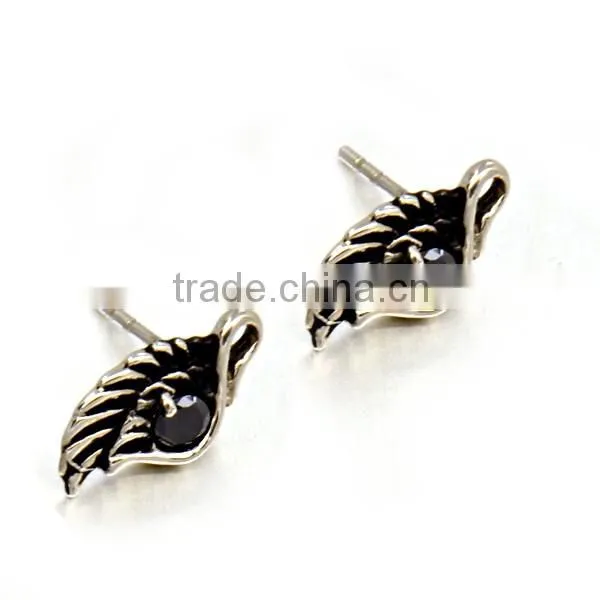 2016 New Arrival Eye Mens Jewelry Silver Antique Stainless Steel Wing Earrings