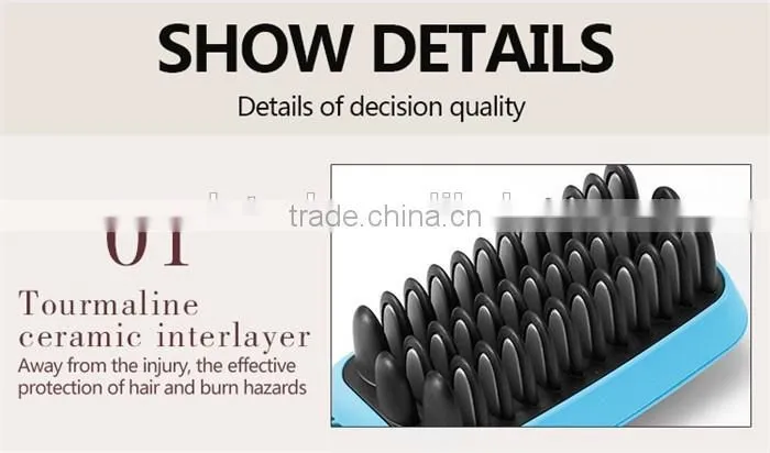 Customized Logo 2 IN 1 electric brush hair straightener Blue