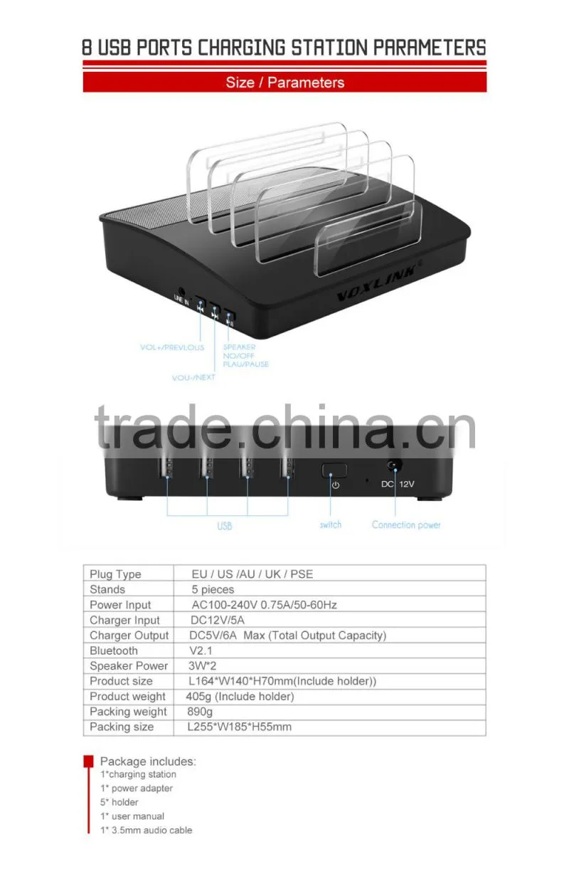VOXLINK NEW 30W bluetooth wireless speaker 4 Ports USB Charger Charging Station Dock
