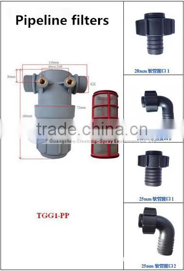 Spraying machine parts, plastic pipeline filters