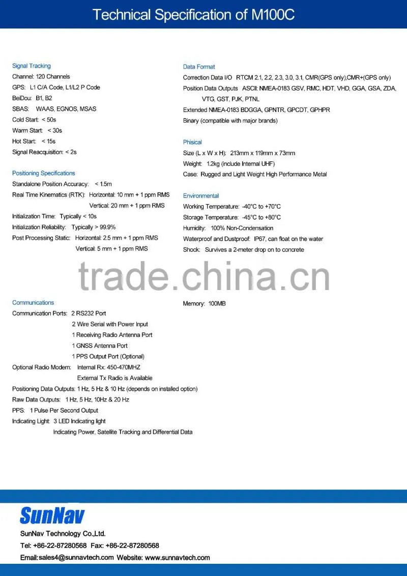 Chinese best GPS RTK SunNav M100C GNSS receiver