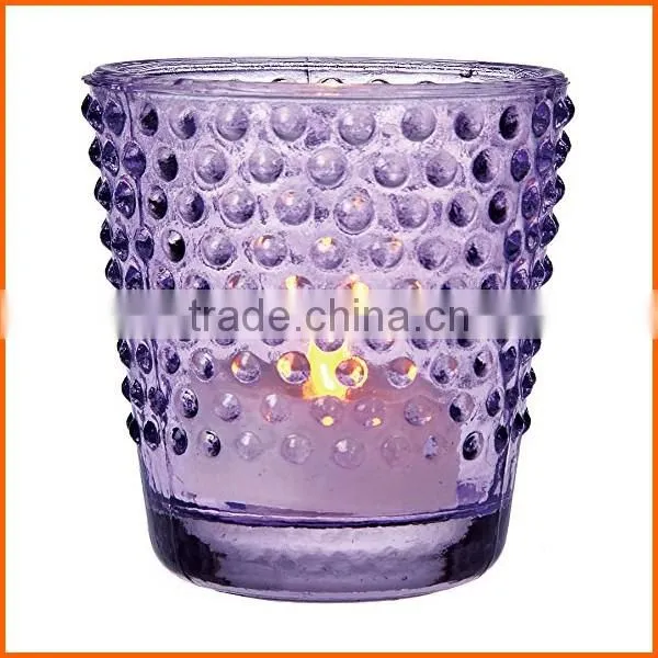 Factory price wholesale colorful hobnail emboss glass candle jar