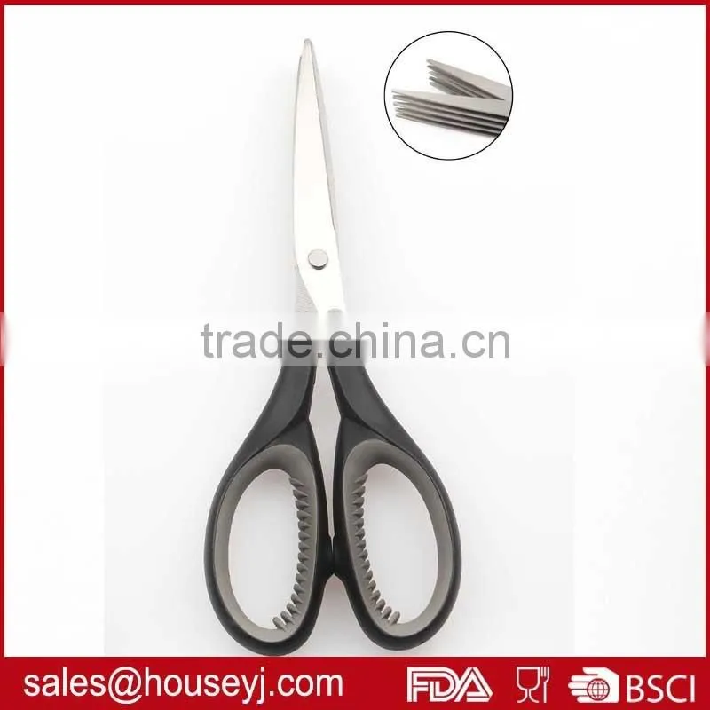 Stainless steel 5 layer blades kitchen scissors with soft grip handle kitchen herb scissors