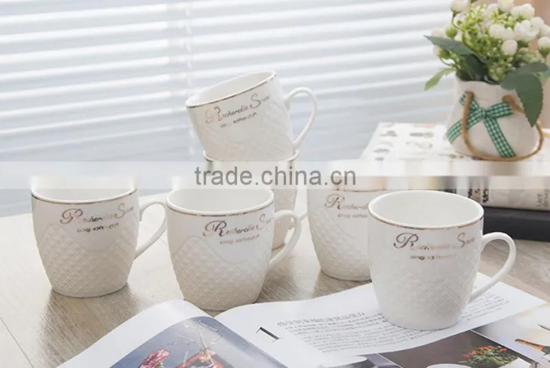 Pure white embossed grace porcelain 15pcs arabian tea set, vintage ceramic arabic teapot gift tea set