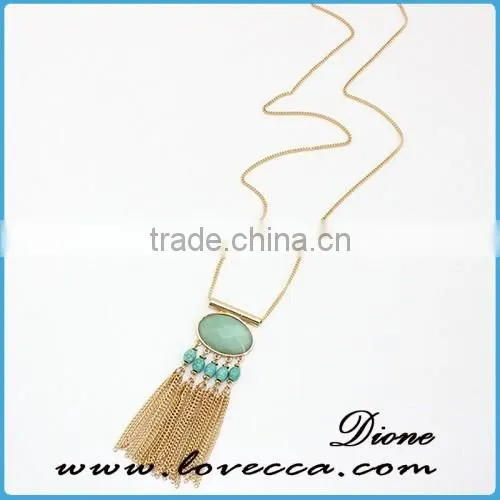 Fashion wholesale handmade gemstone long chain tassel charm necklace