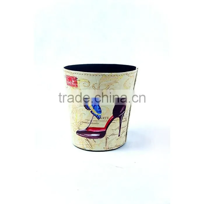 Beautiful High Heels Print Waste Bin Faux Leather Standing Trash Can