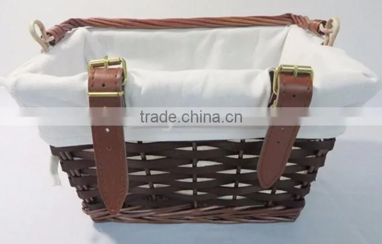 Customized supplier wholesale durable Cheap wood chip and wicker bicycle front basket bracket