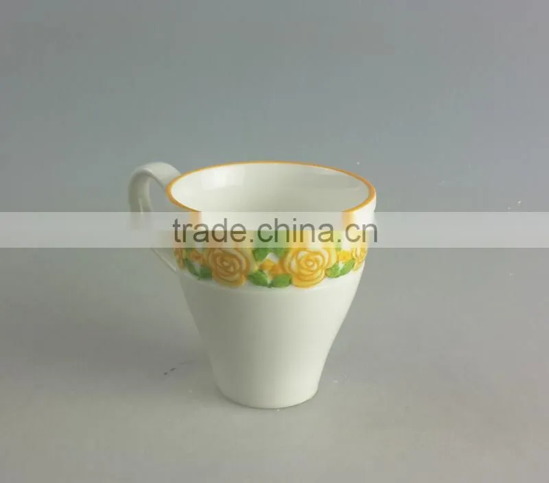 New bone embossed rose handpainted mug