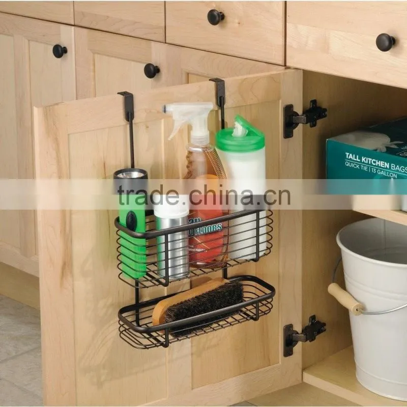 Sliding Over the Cabinet Kitchen Storage wire Basket for Aluminum Foil Bags Cleaning Supplies - 2-Tier Bronze