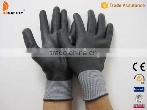 DDSAFETY2016 Hot Sale PU Coated Working Glove Grey Nylon Liner