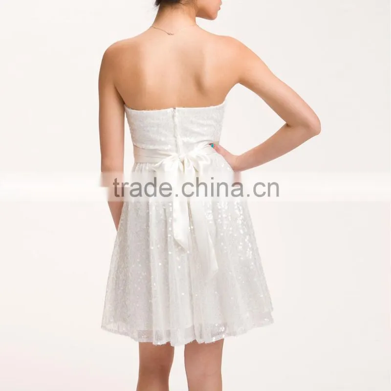 White Wedding Party Dress Strapless Sweetheart Sequin Party Dress HSD1242