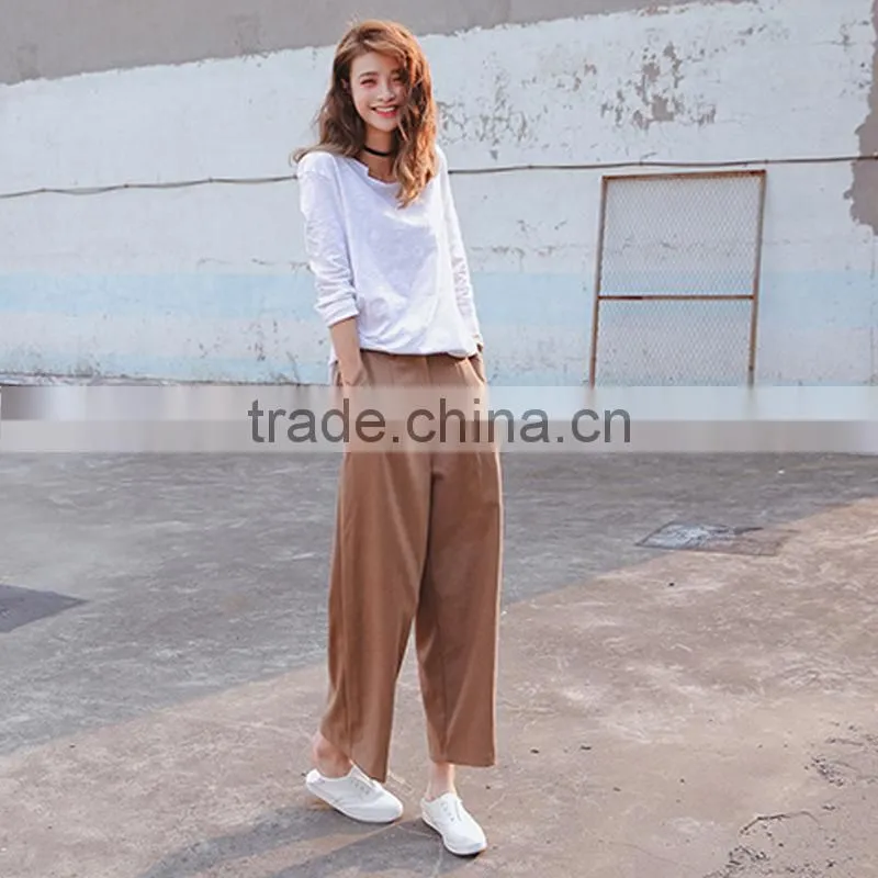Wholesale plain cotton curved white long sleeve t shirt women