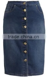 Lady's Newest Fashion Front Buttons Embellished Jean Skirt