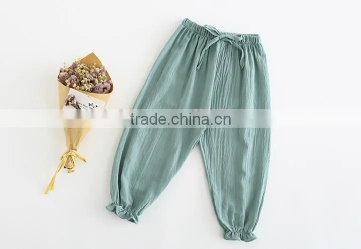 Cotton Mix Linen Fabric Harem Pants Wholesale Boutique Children Clothing Trouser