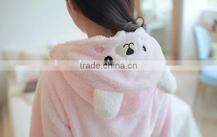 Girls Winter And Autumn Cute Rabbit Pink Pajamas Flannel Fleece Bathrobe