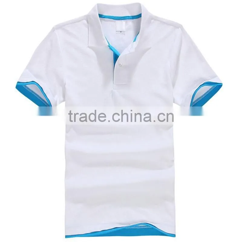 blank t shirt beaded cotton double color collar polo shirt 195g CVC materials polo t shirt for men