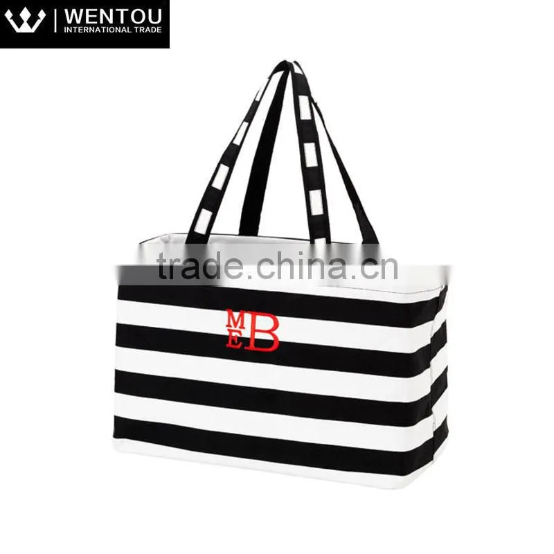 Fashion Women Plain Striped Large Utility Tote Bag