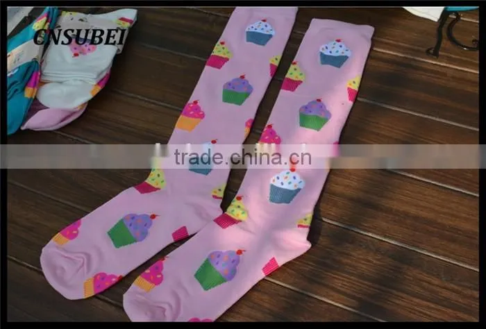 200 Needle fresh color korean cute cartoon ice cream women tube socks for young girl normal wearing