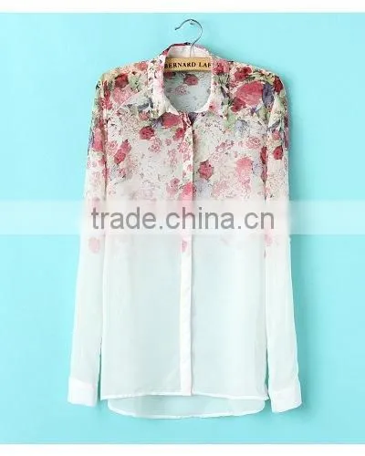 new design Printed flowers&strips fashion ladies blouse