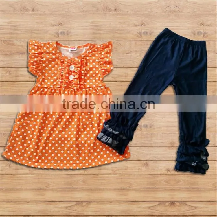 CH00261YIWU BOYA Cotton milk silk dress cotton orange white polka dot fabric pattern kids clothes wearing boutique dresses