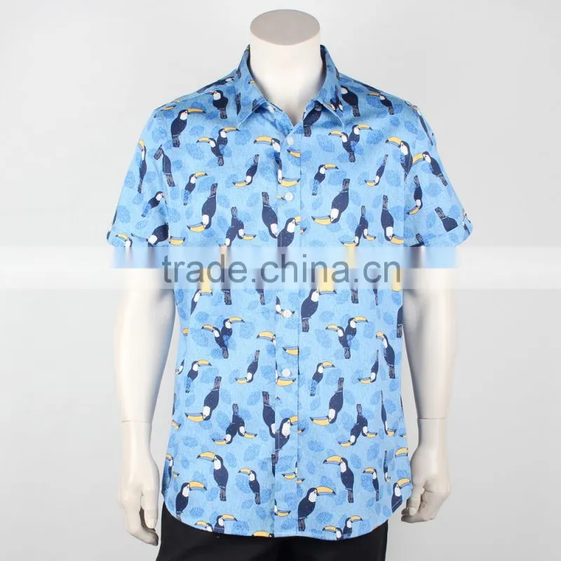 Short sleeve printed mens fancy casual shirt