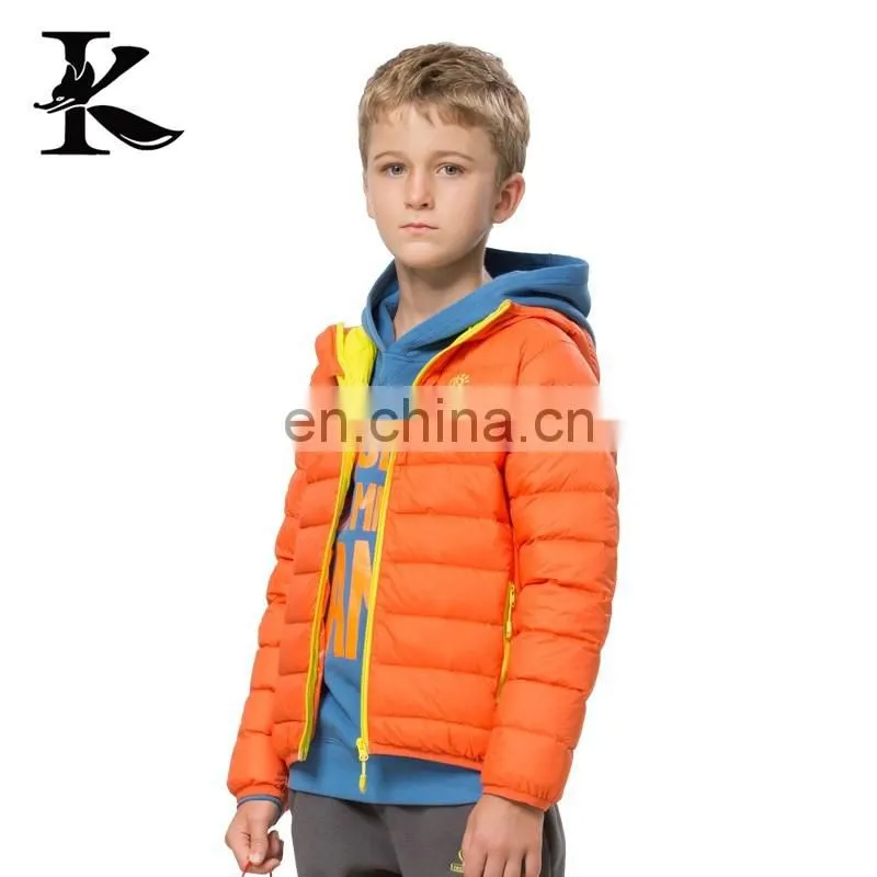Kid zip up hood jacket orange windbreaker warm outdoor down jacket