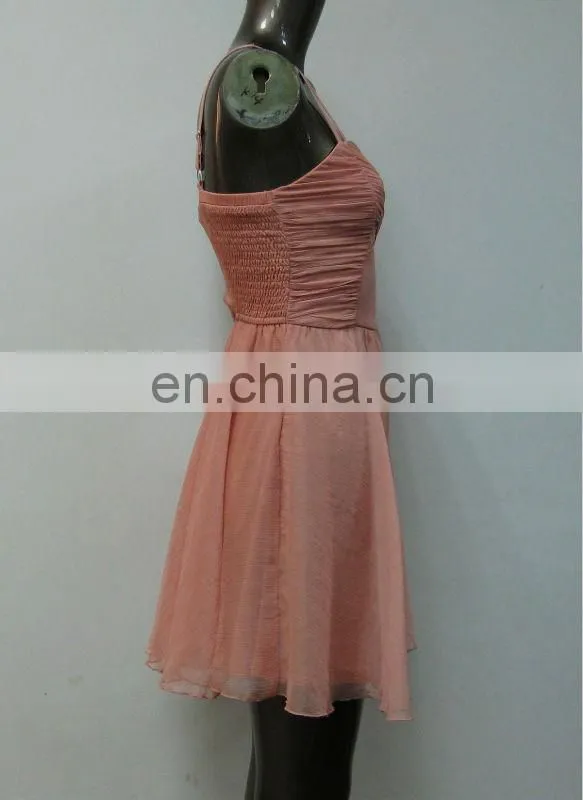 Light pink young ladies spaghetti strap short dress