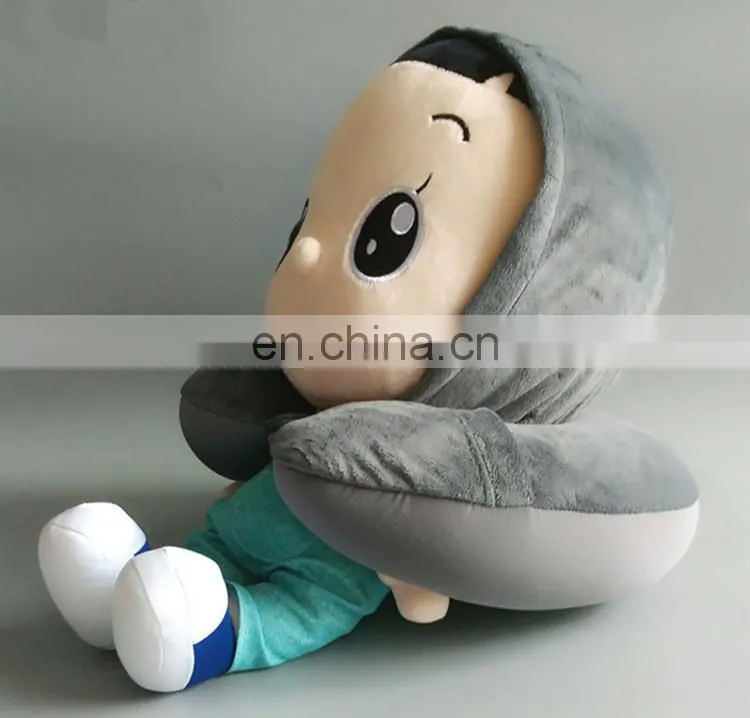 Various u cushion promotion u shaped neck pillow with hat custom cute soft plush animal design rest travel neck pillow