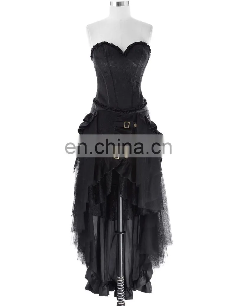 Belle Poque Steampunk Retro Victorian Punk Cincher Lace up Long Ruffle Open Pencil Skirt BP000206-1