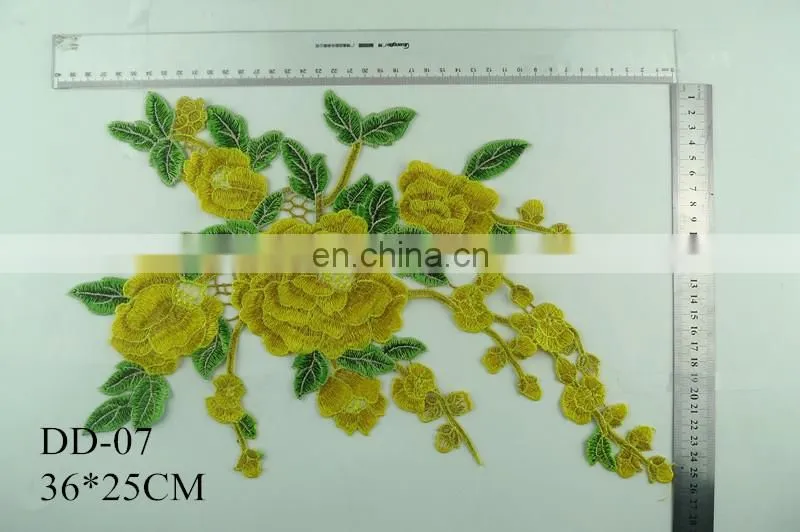 DD-07 wholesale latest embroidery designs yellow free flower necklace sew-on flower embroidery patch for clothes